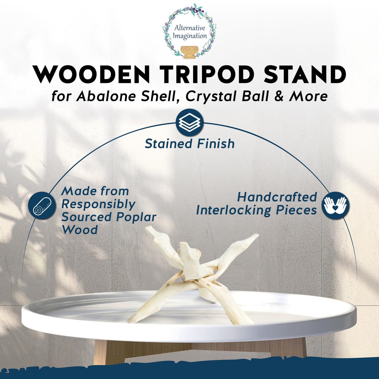 Wooden Tripod Display Stand – 8-Inch Hand Carved Holder Made from Mango Wood …