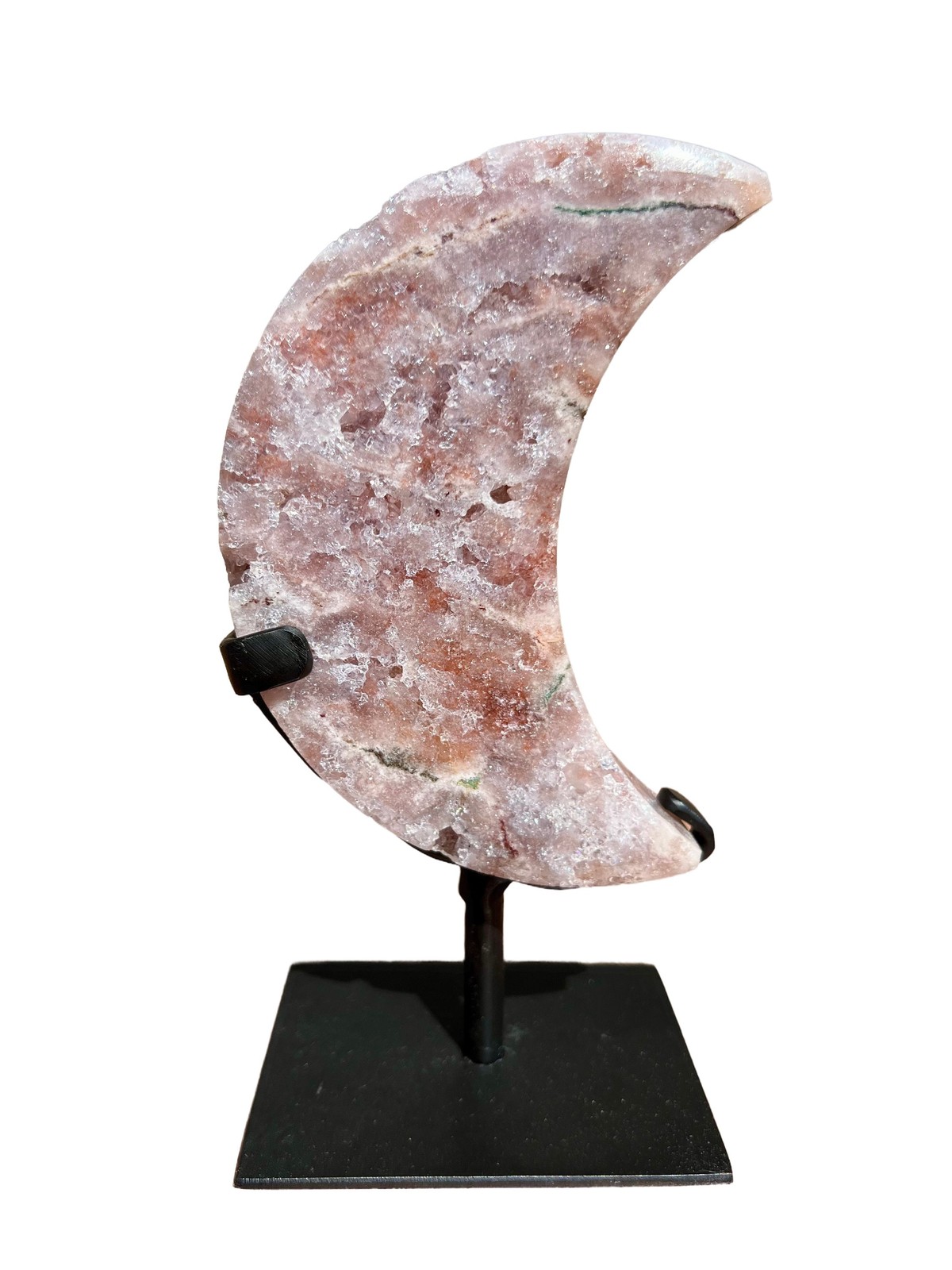 Pink Amethyst Moon on Metal Stand – No.3, Natural Pink Amethyst from Brazil