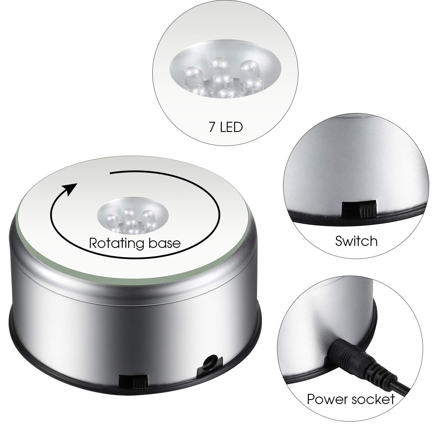 7 LED Display Base Rotating Crystal Glass Display Stand for Tumbler Cups