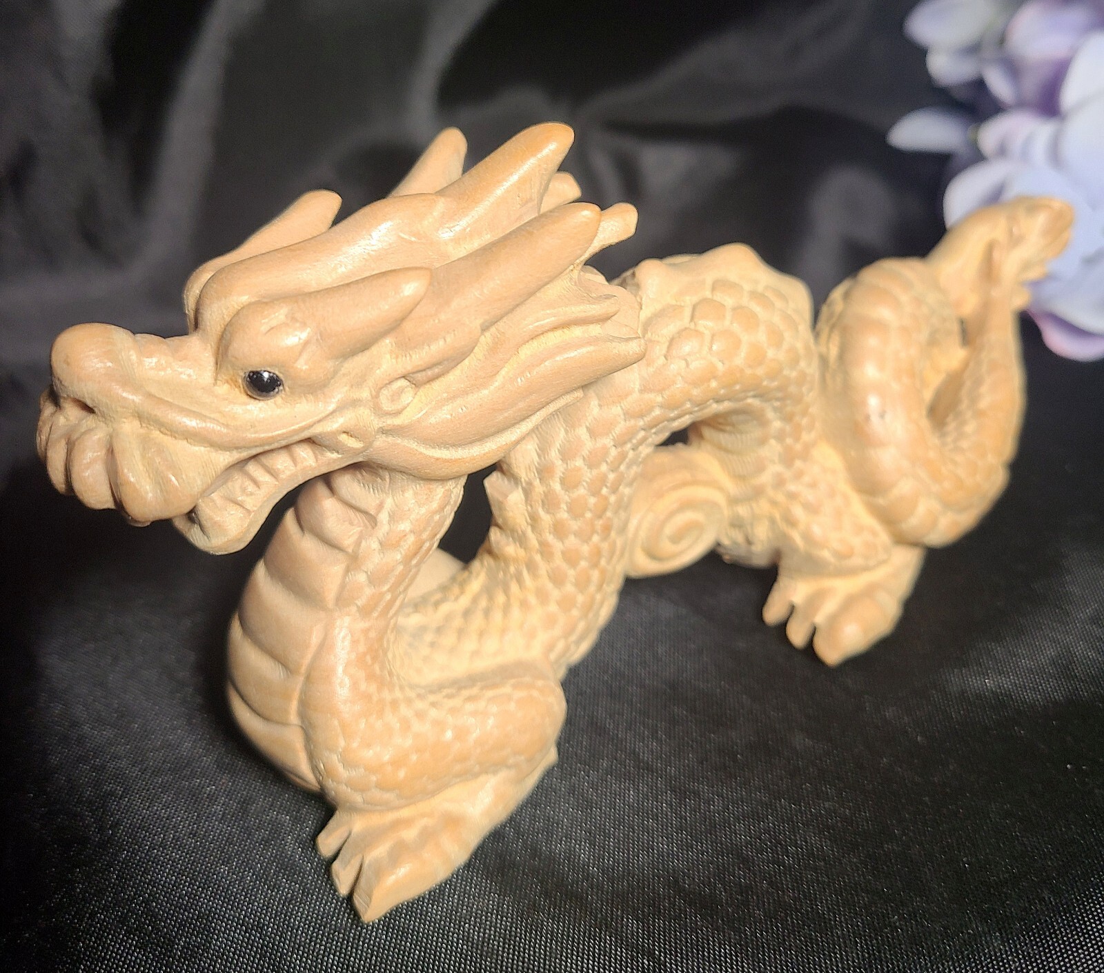 Large 6″ Full Body Detailed Wood Dragon Carving Figure – 2024 Year of The Dragon