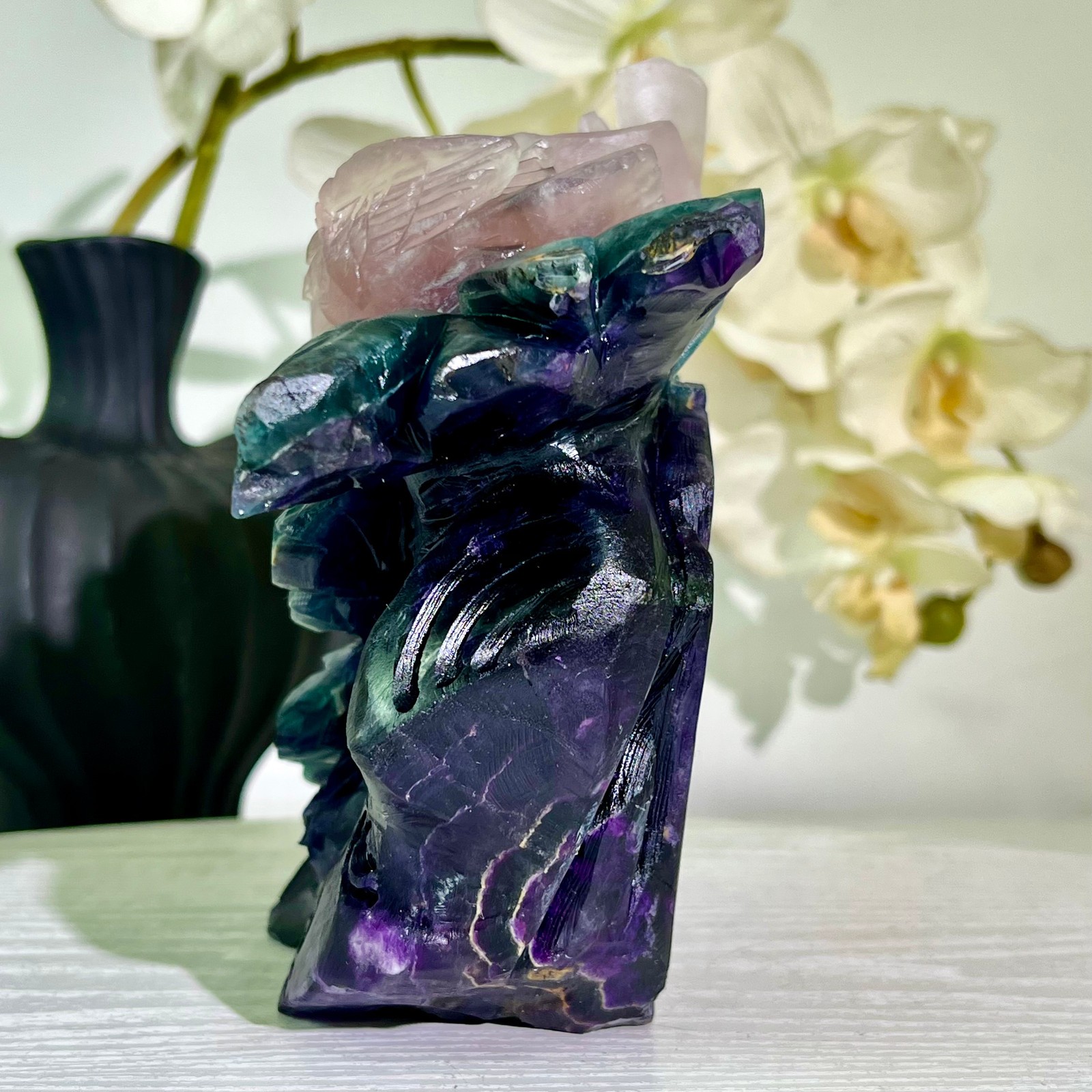 5.57LB Natural fluorite quartz products, hand carved and polished spiritual orn