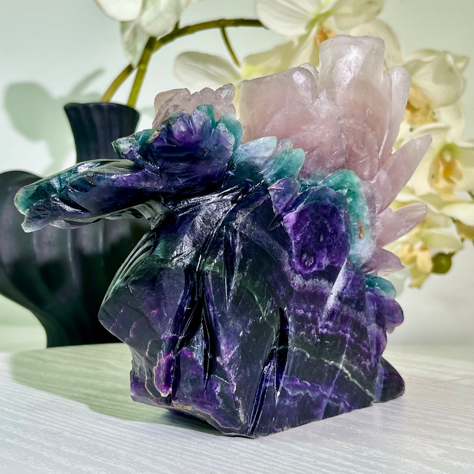 5.57LB Natural fluorite quartz products, hand carved and polished spiritual orn