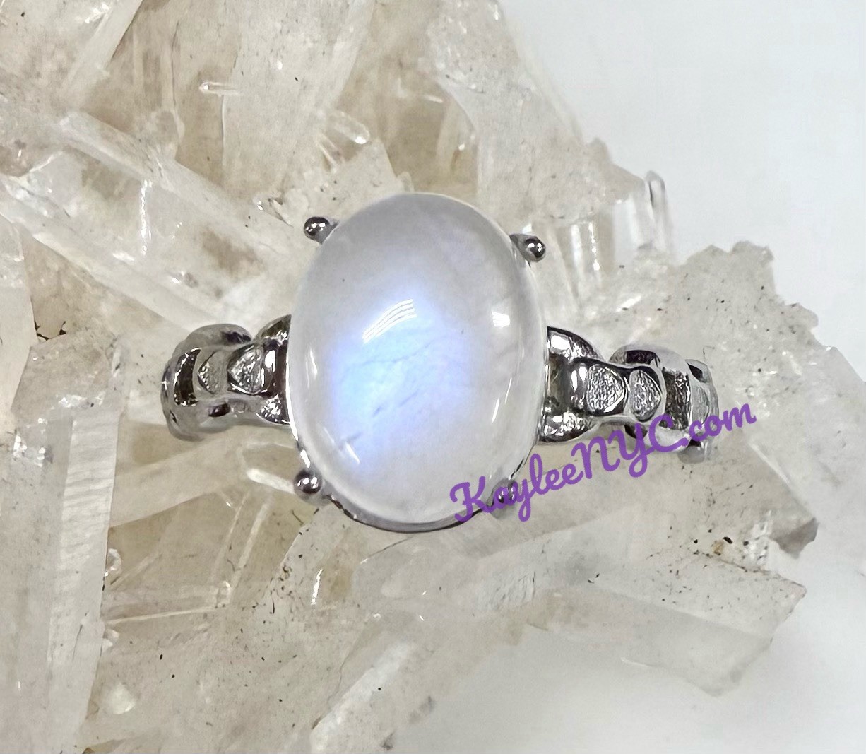 Wholesale Lot 7 Pcs Natural Moonstone Stainless Steel Rings(316) Crystal 8x10mm