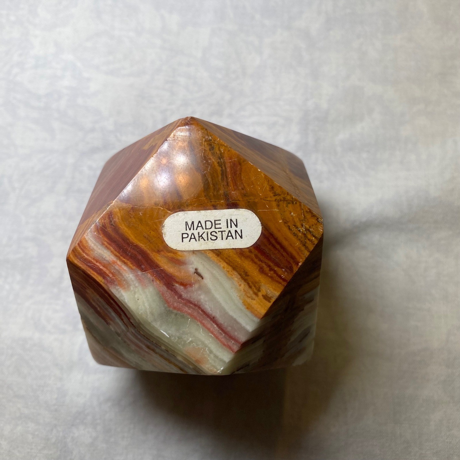 Banded Onyx Geometric Paperweight Rhombic Dodecahedron Polished Stone Pakistan