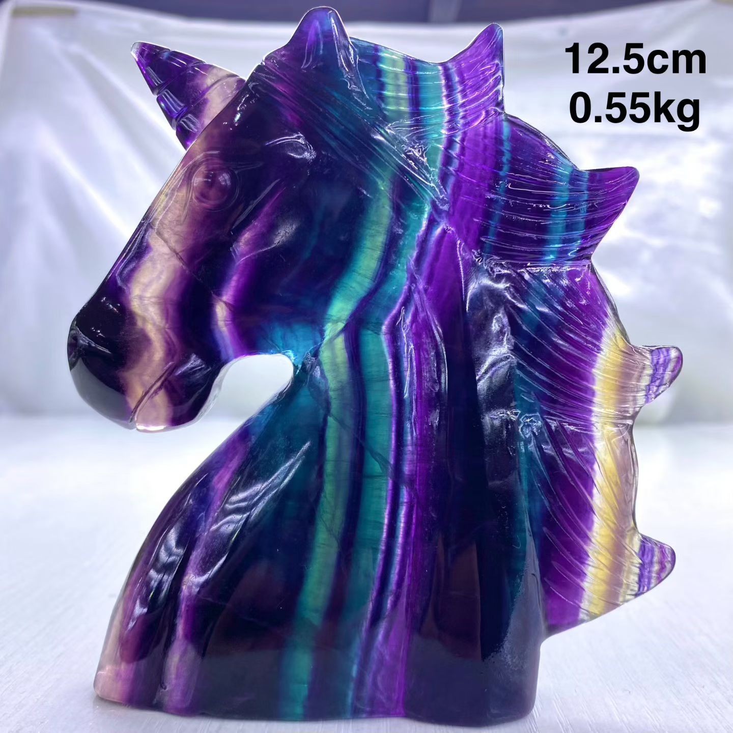 1PC Natural fluorite carved unicorn Skull quartz crystal reiki healing Gem Gift