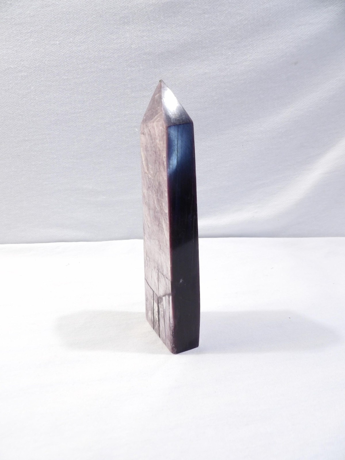 Natural gem lepidolite metallic purple mica tower point, 175g, 5.25″L