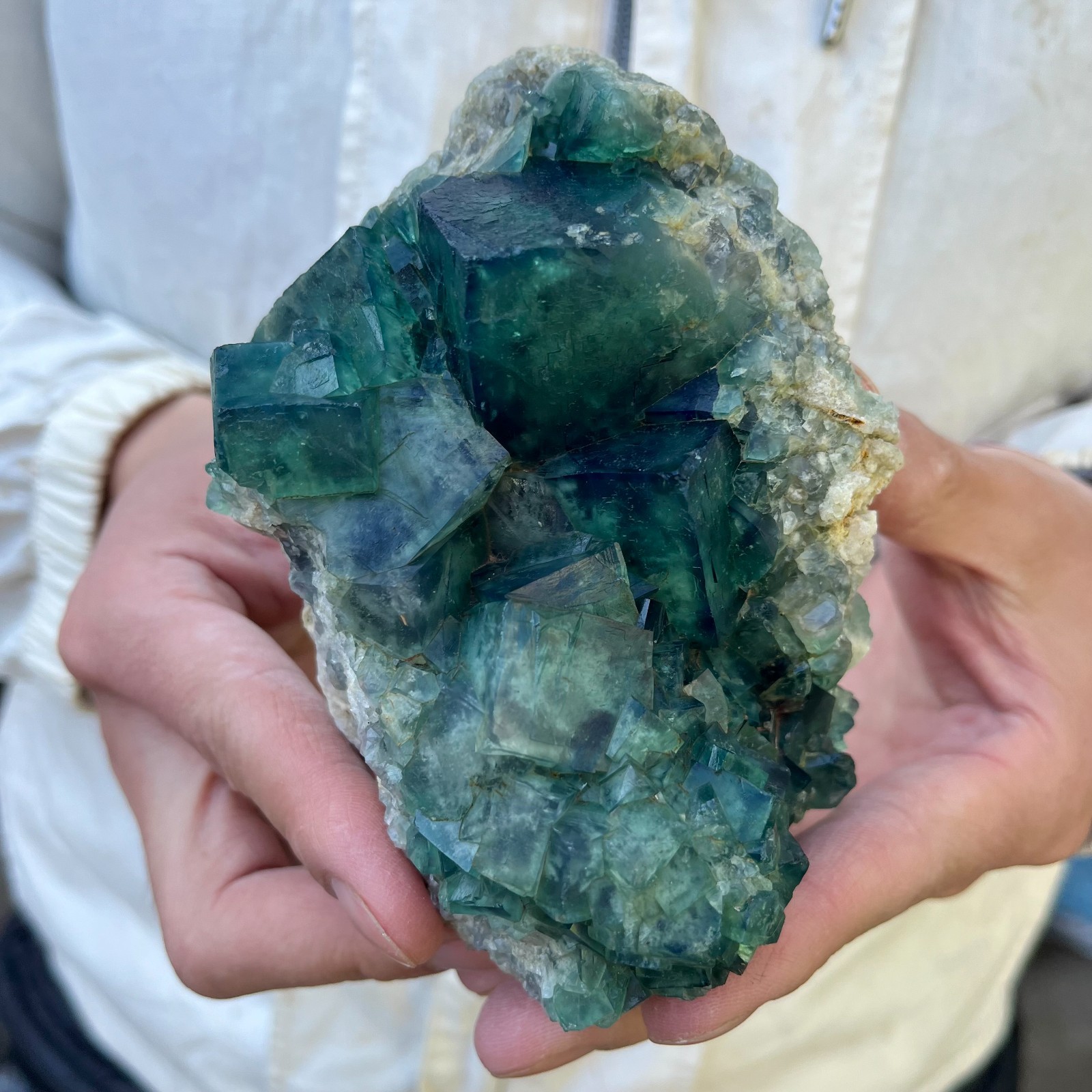 1.8LB Natural cubic green fluorite crystal cluster rough mineral specimen