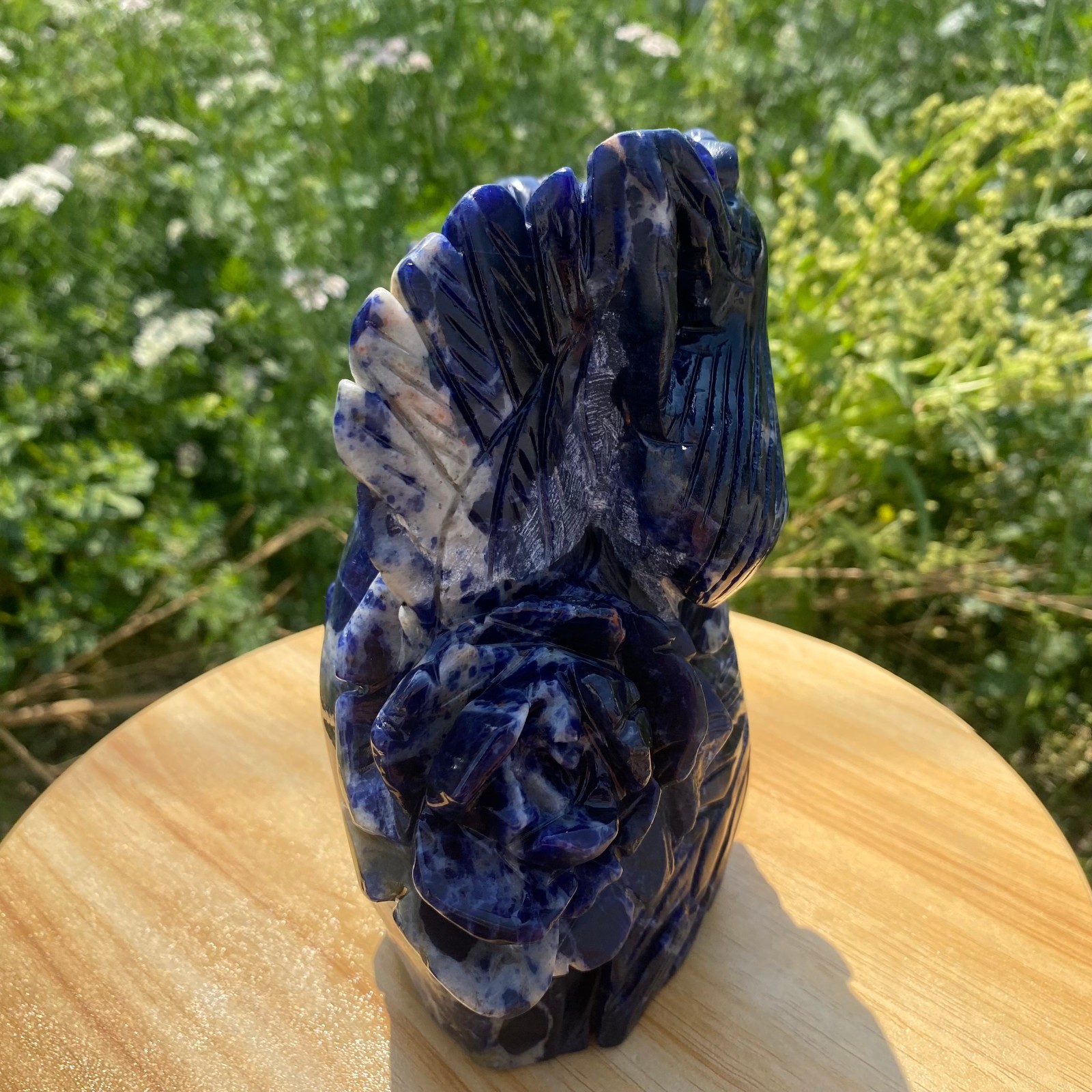 4.62LB Natural Blue Vein Stone Phoenix Carving, Home Decoration