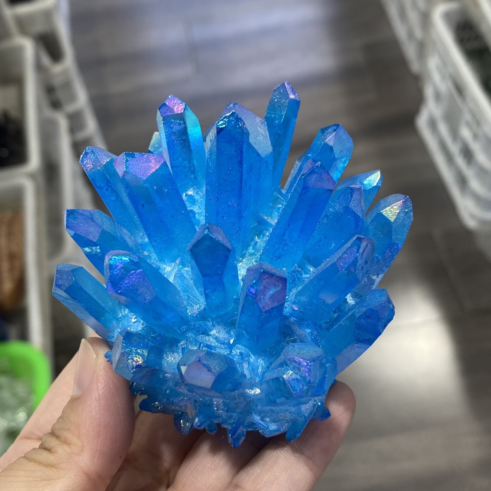 Electroplate blue Quartz Crystal Cluster Mineral Specimen Healing 300g+ 1pc