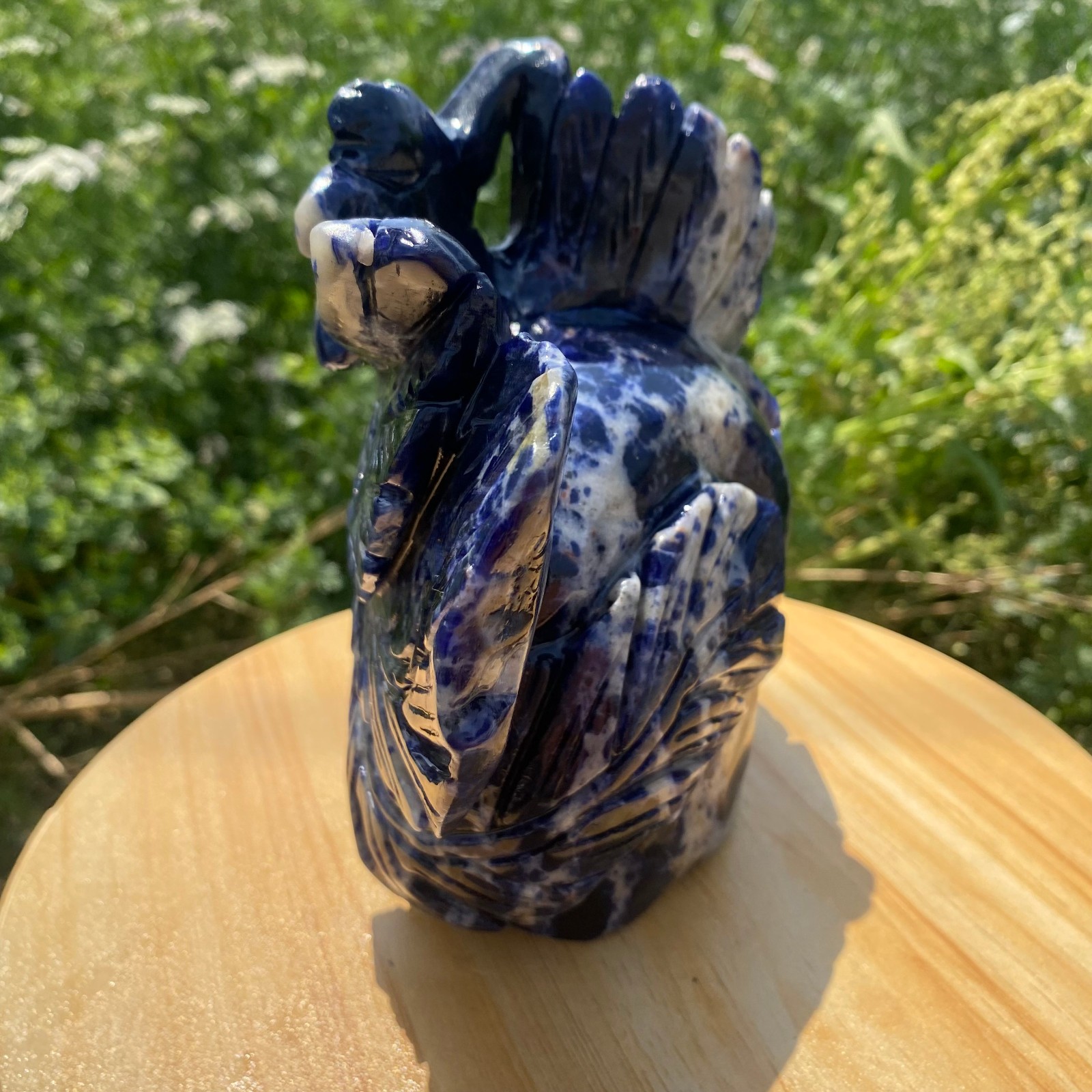 4.62LB Natural Blue Vein Stone Phoenix Carving, Home Decoration