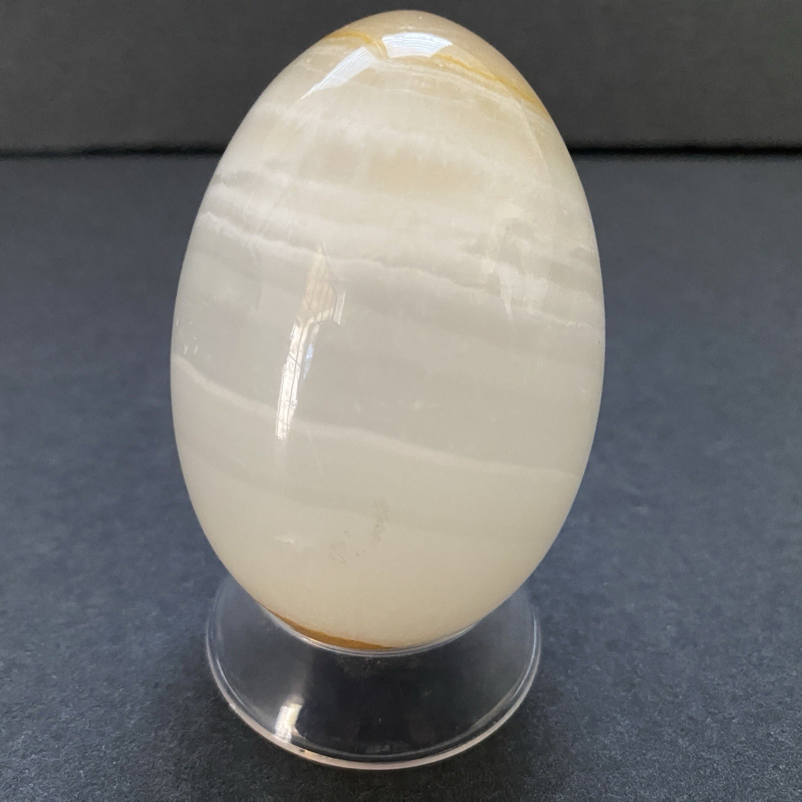 Natural Onyx Stone Egg With Stand Hand Polished Banded Agate Calcite Crystal