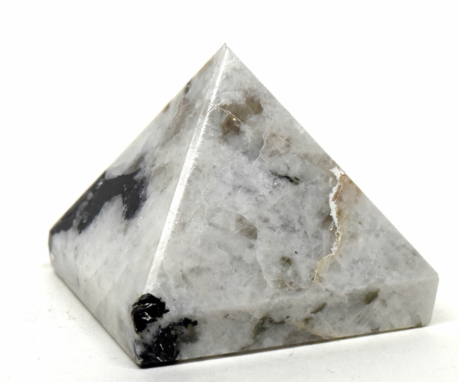 36mm 50g Rainbow Moonstone w/ Tourmaline Pyramid Polished Natural Mineral India