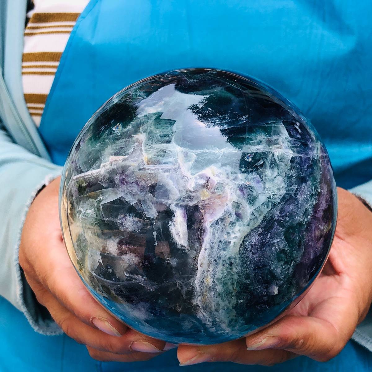 5.25LB Rare Natural Fluorite Sphere Quartz Crystal Ball Reiki Healing 5506