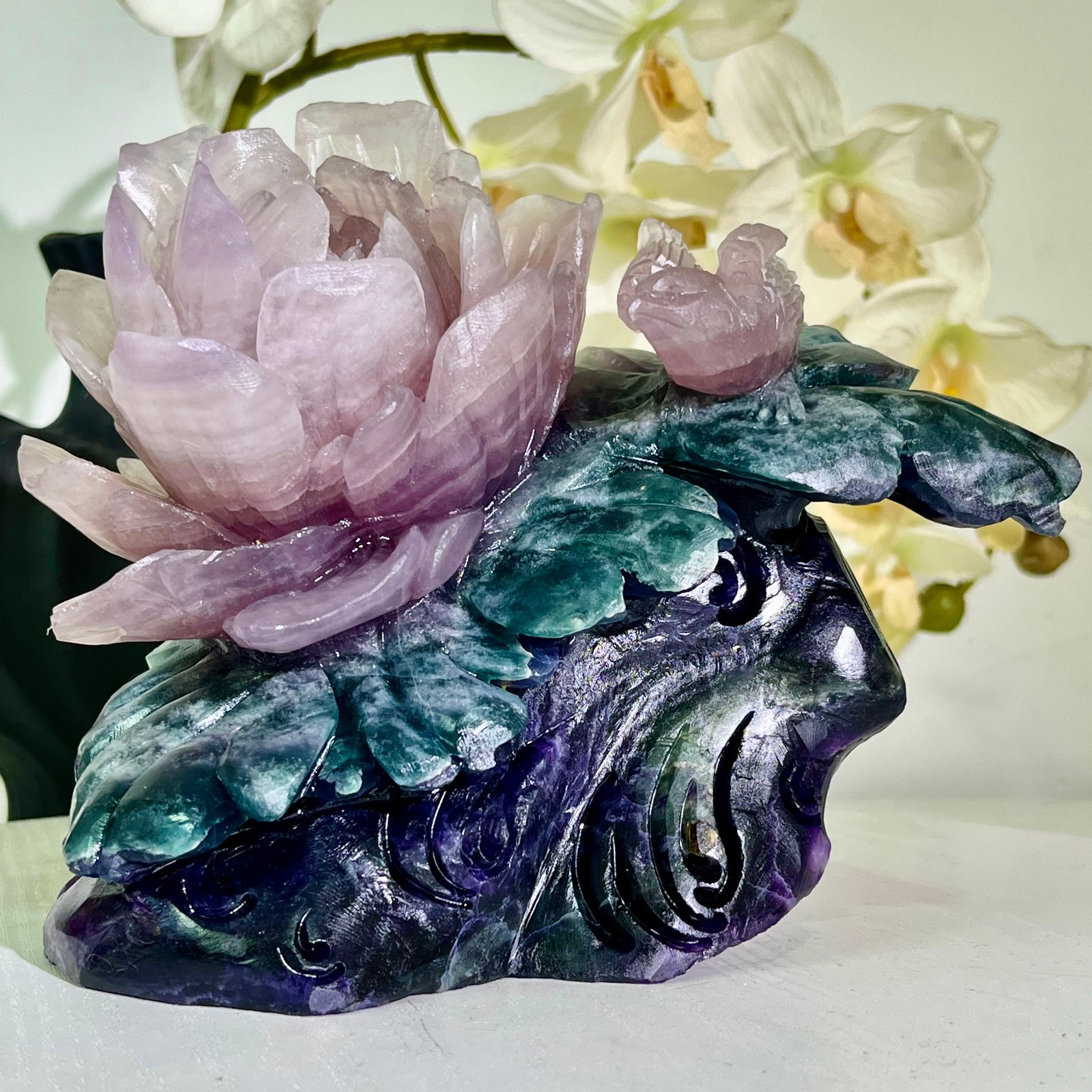 5.57LB Natural fluorite quartz products, hand carved and polished spiritual orn