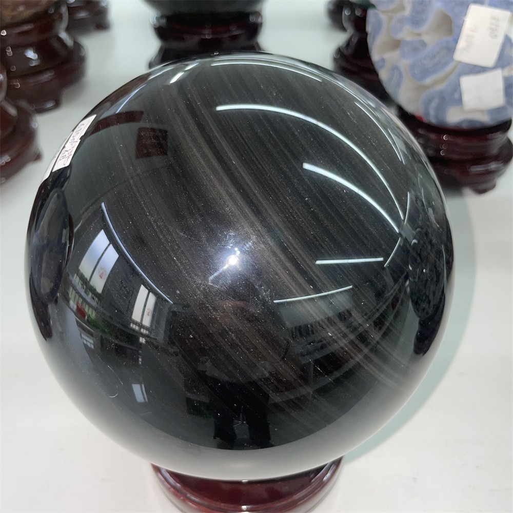 14LB 6.3″ Natural A++ Silver Obsidian Sphere Ball Crystal Quartz Energy Decor
