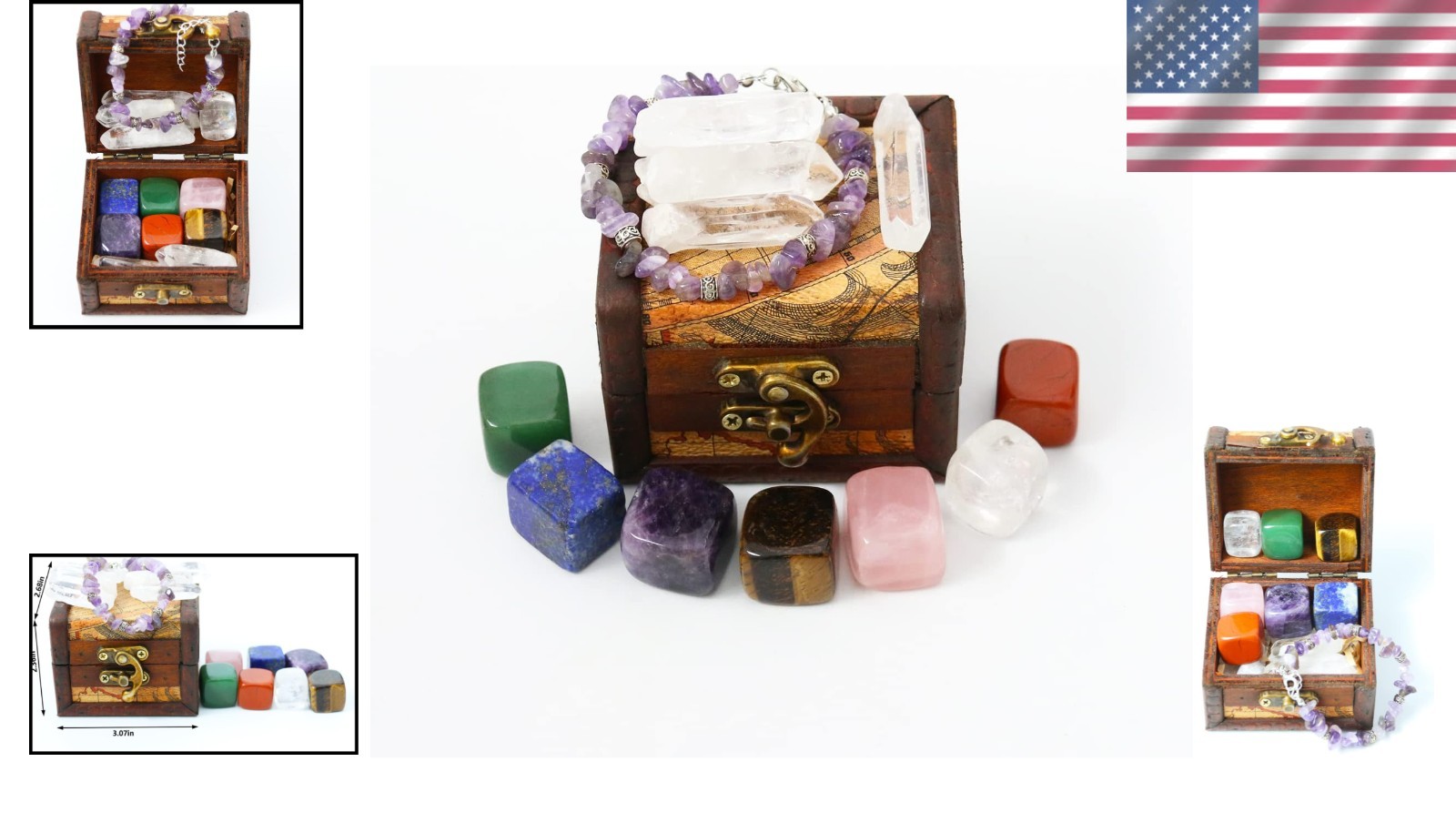 Elegant Healing Crystals & 7 Chakra Stones Set in Wooden Box – Gift for Women