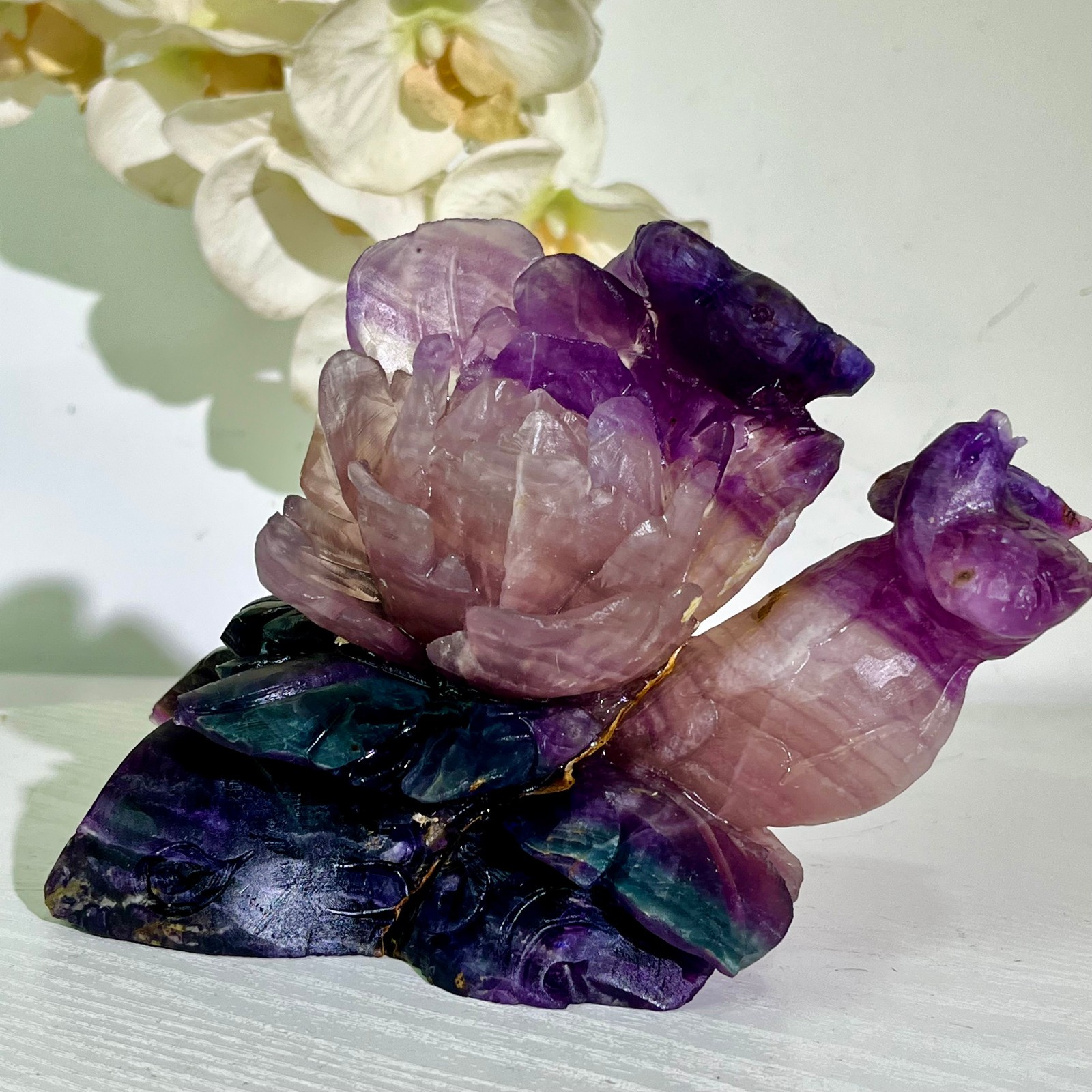 4.18LB Natural fluorite quartz products, hand carved and polished spiritual orn