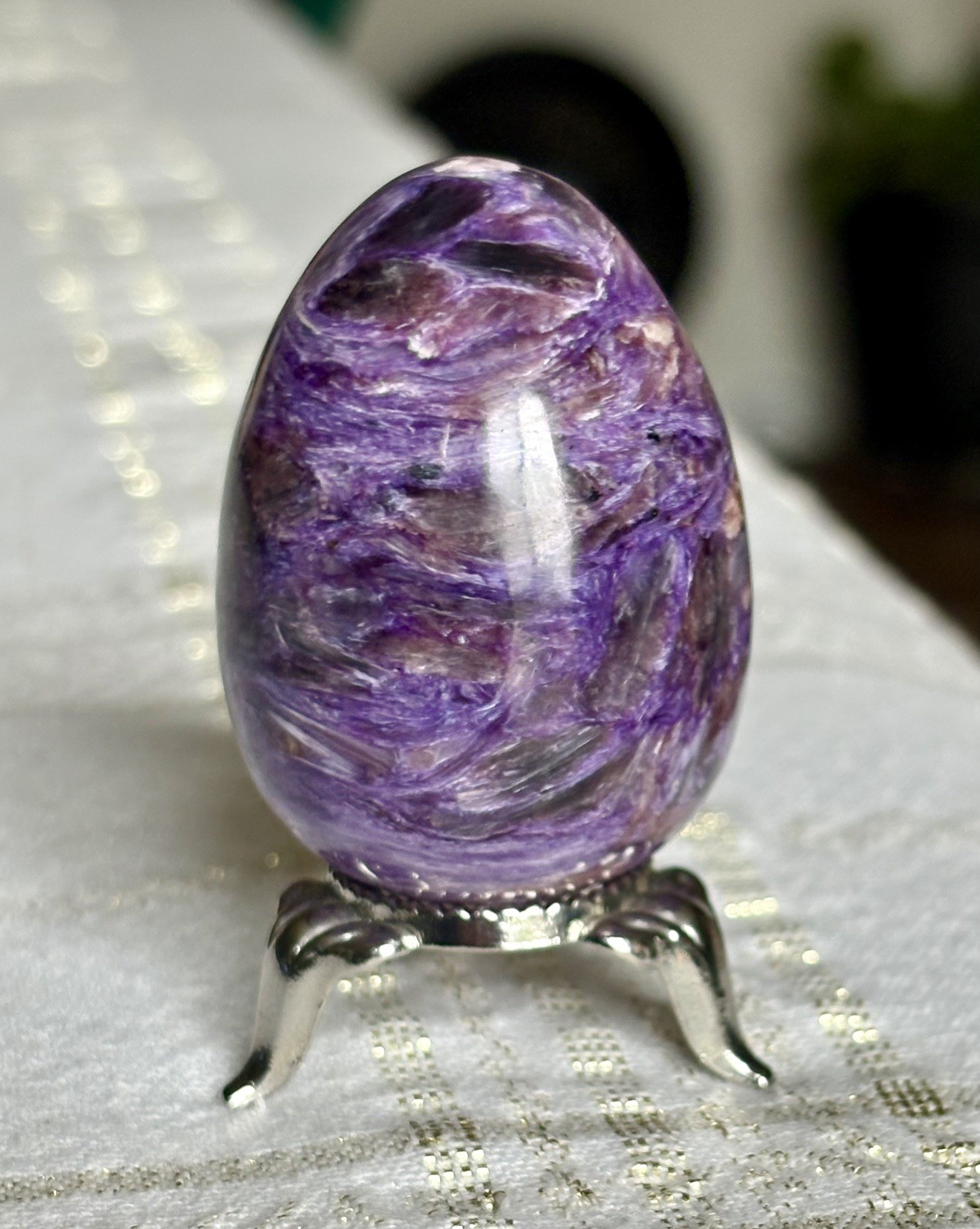 48mm Purple CHAROITE Egg Gemstone Sphere Yakutia, Russia