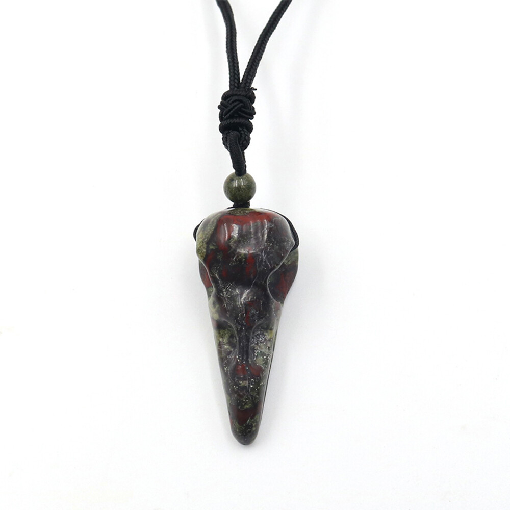 Crow Head Bird Skull Hand Pendant Natural Crystal Necklace Quartz Stone Carving
