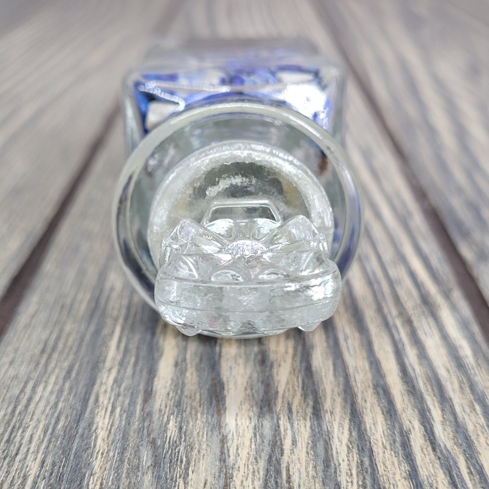 3.5 oz Lapis Lazuli Crystal Tumbled Chips in Vintage Ornate Apothecary Glass Jar