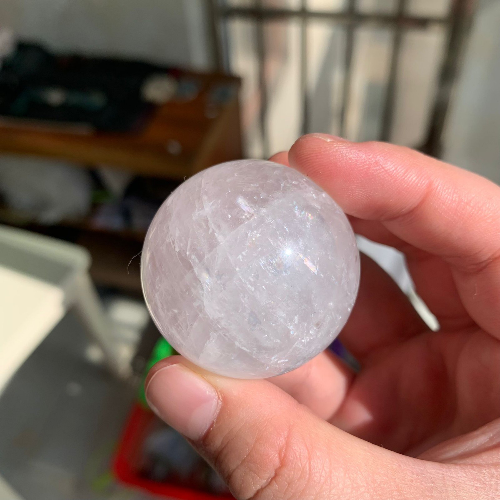 40mm 92g Clear Calcite Sphere Rainbow Energy Crystal Spiritual Altar Decor