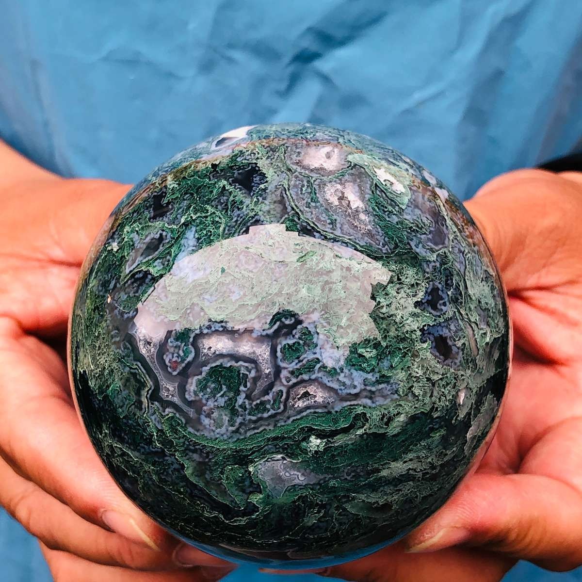3pcs 4.46LB Natural Water Grass Agate Ball Quartz Crystal Ball Healing 2116