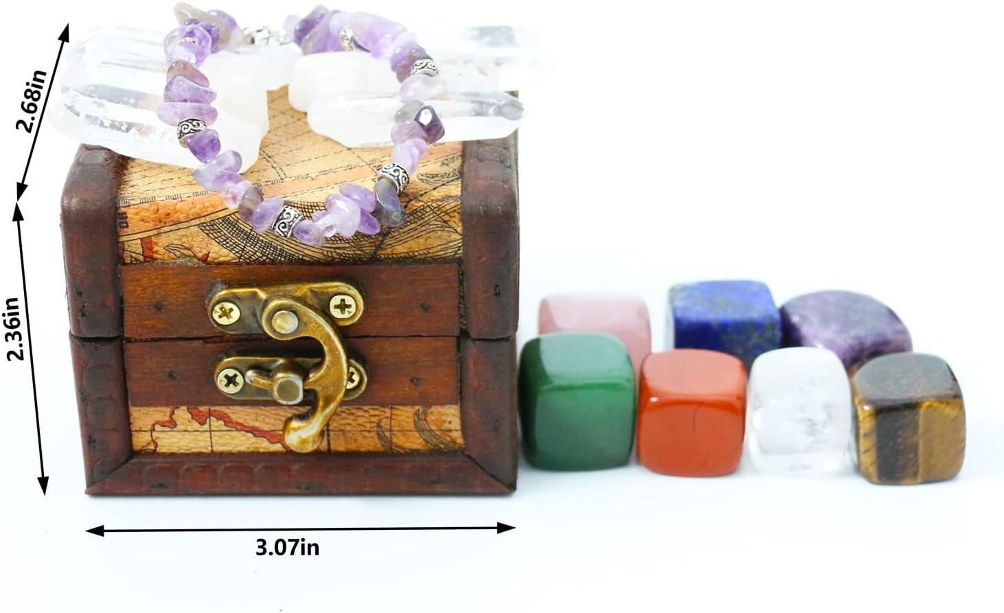 Elegant Healing Crystals & 7 Chakra Stones Set in Wooden Box – Gift for Women