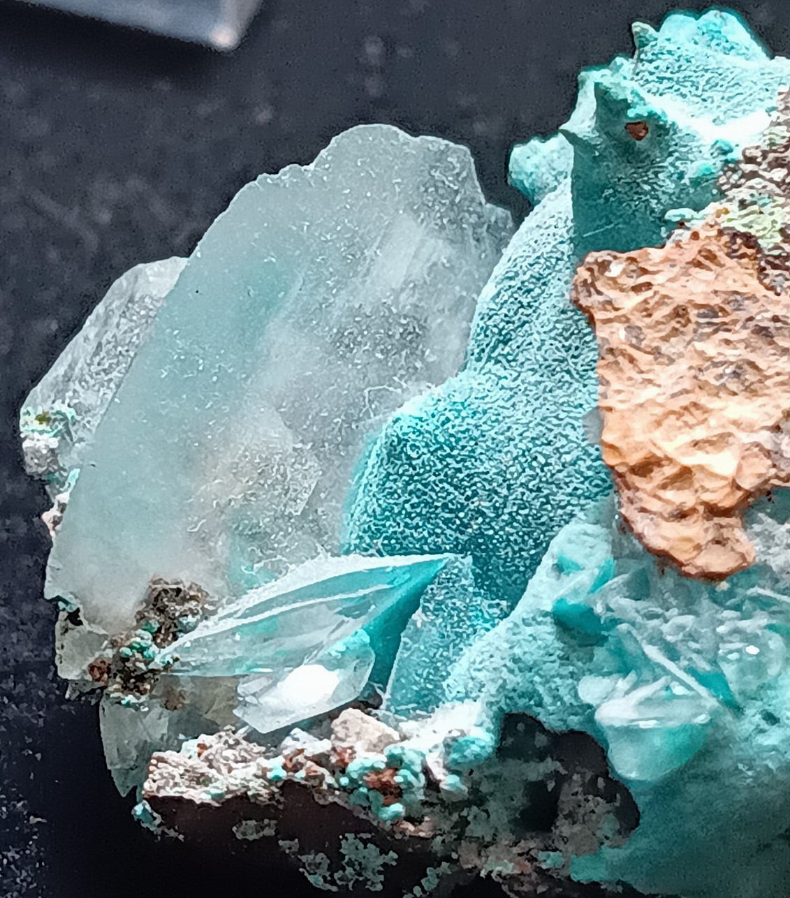 Rosasite with Discoidal Calcite – Ojuela Mine, Mexico- Very Unique!