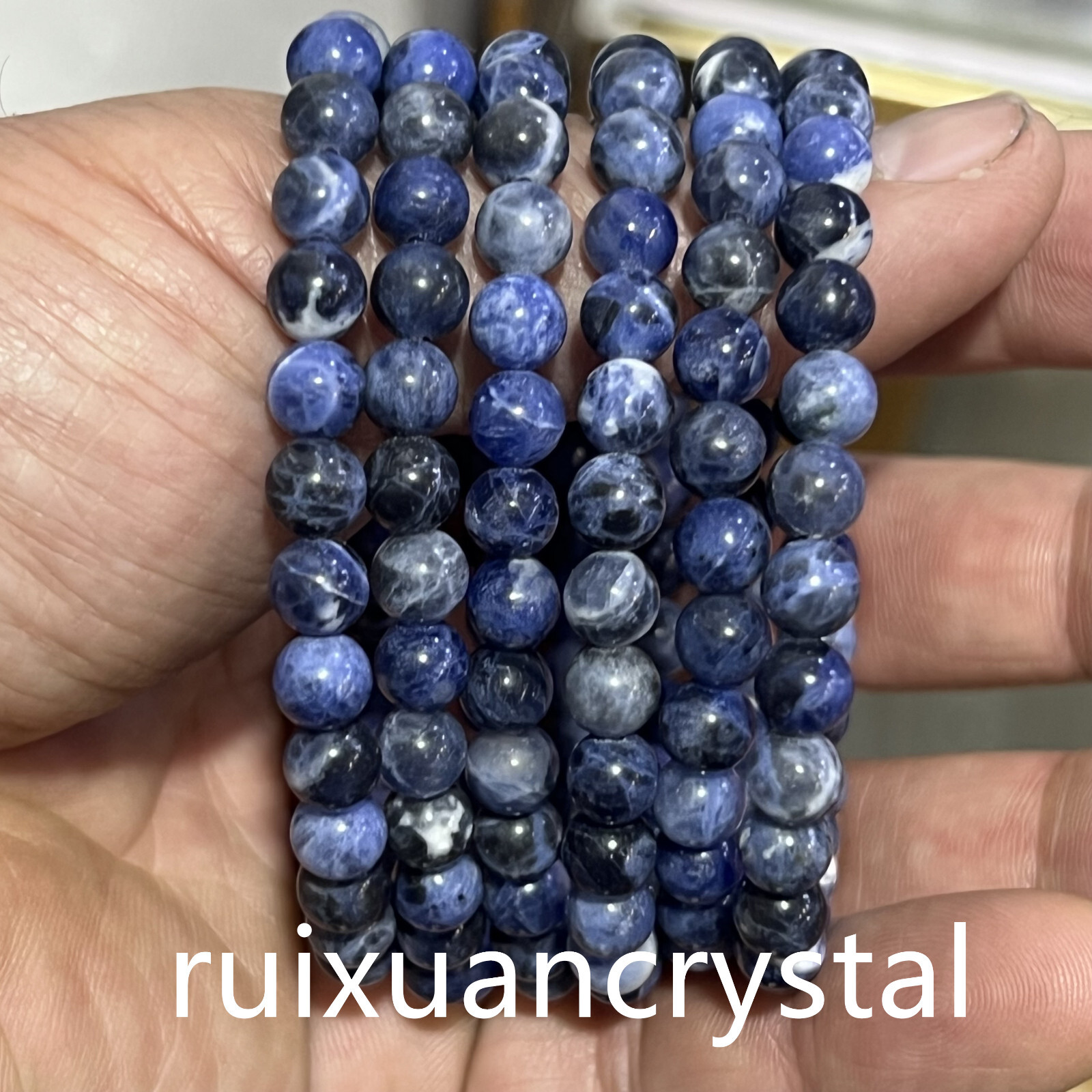 Wholesale Lot 6pcs Natural Blue-vein stone 6 mm 7.5″Crystal Stretch Bracelet