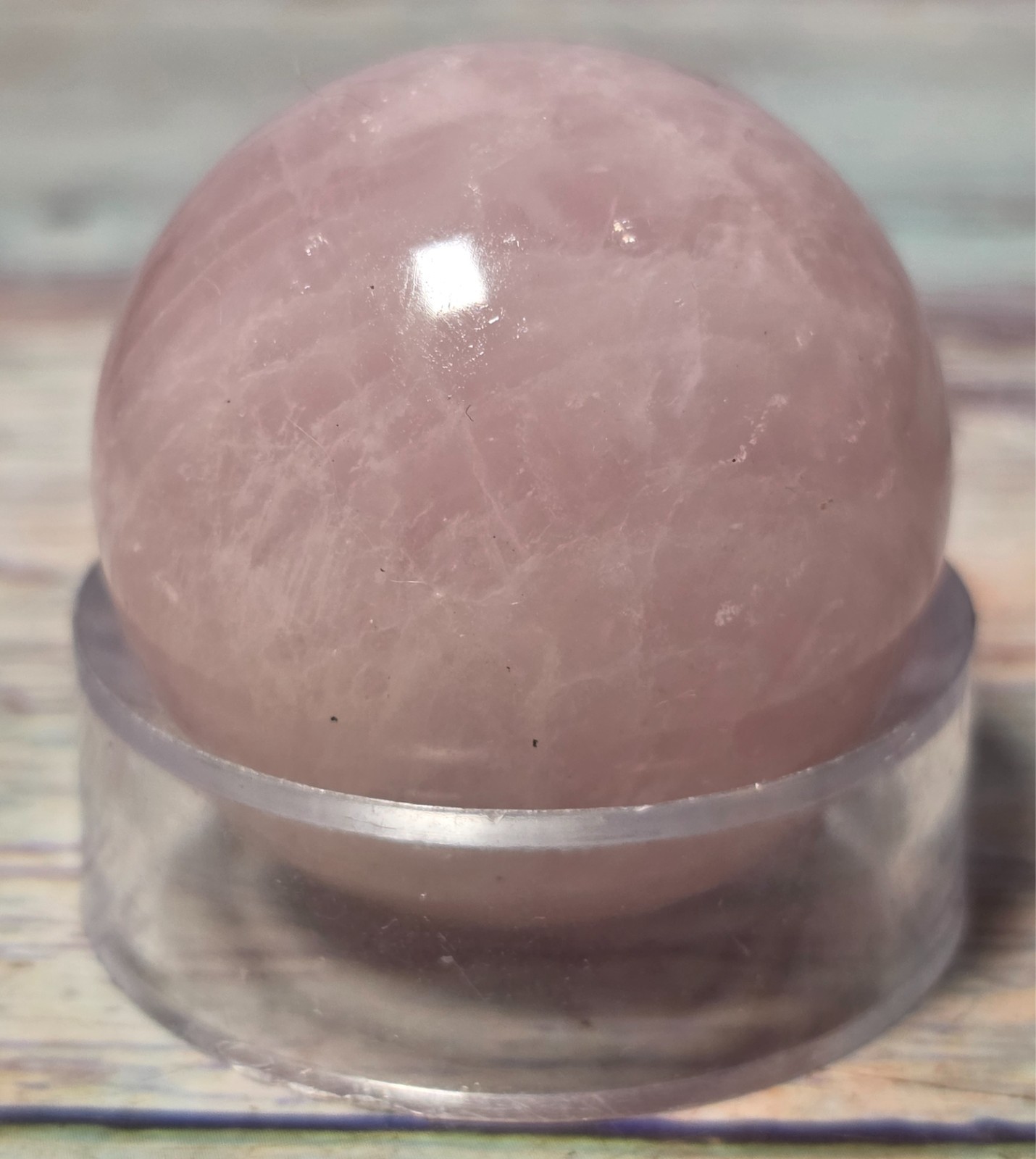 4 Crystal Sphere Display Set Moss Agate Bronzite Rose Quartz Quartz Wood Stand