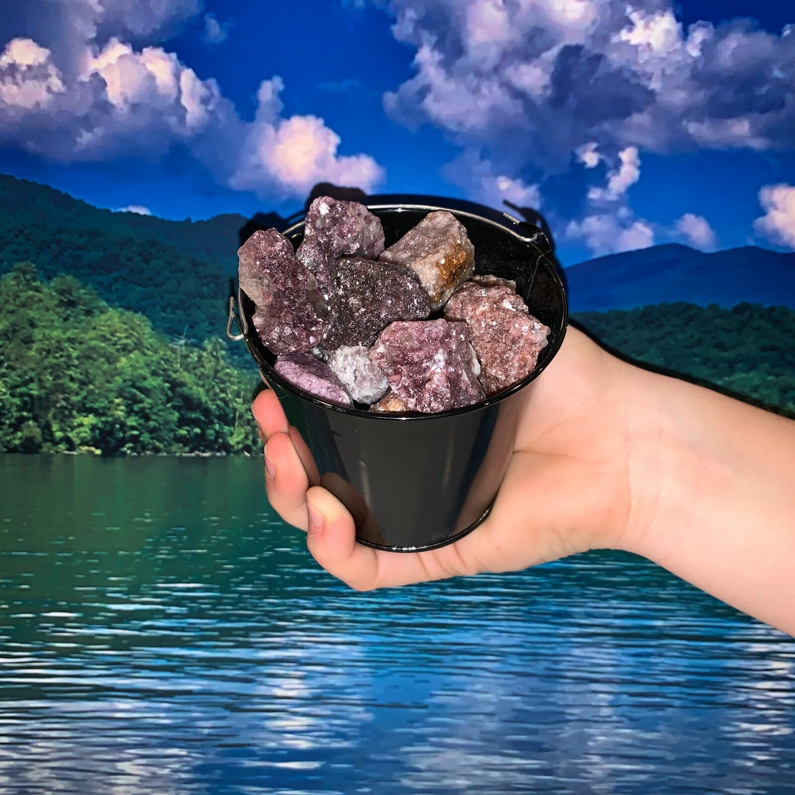 Bucket Full of Lepidolite Rough + FREE faceted gemstone – Pick Bucket Color