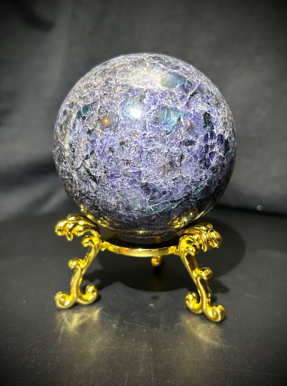 2.9″ Iolite Sphere With Metal Stand 1lb 5oz