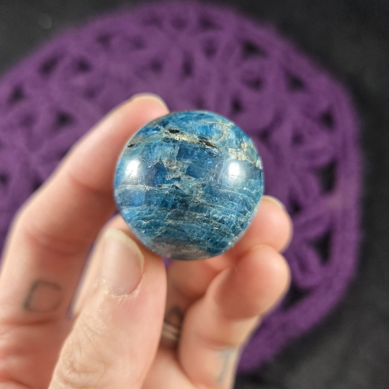 Blue Apatite Sphere 28mm Crystal Ball Stone Polished Marble