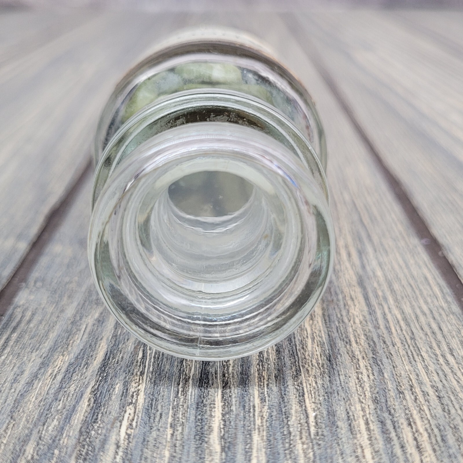 4oz Serpentine Crystal Tumbles in Vintage Apothecary Glass Jar “Fancies” Wagner