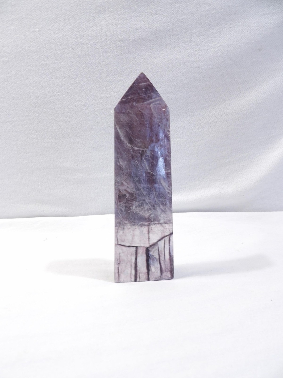 Natural gem lepidolite metallic purple mica tower point, 175g, 5.25″L