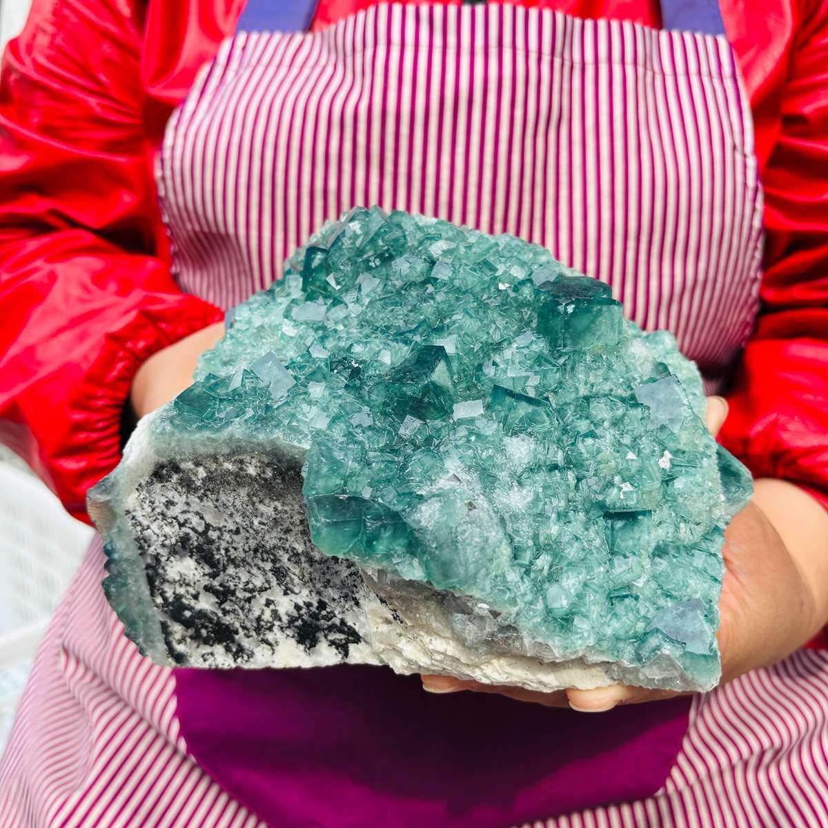 5.83LB Natural Green Fluorite Crystal Cluster Cubic Fluorite Specimen healing