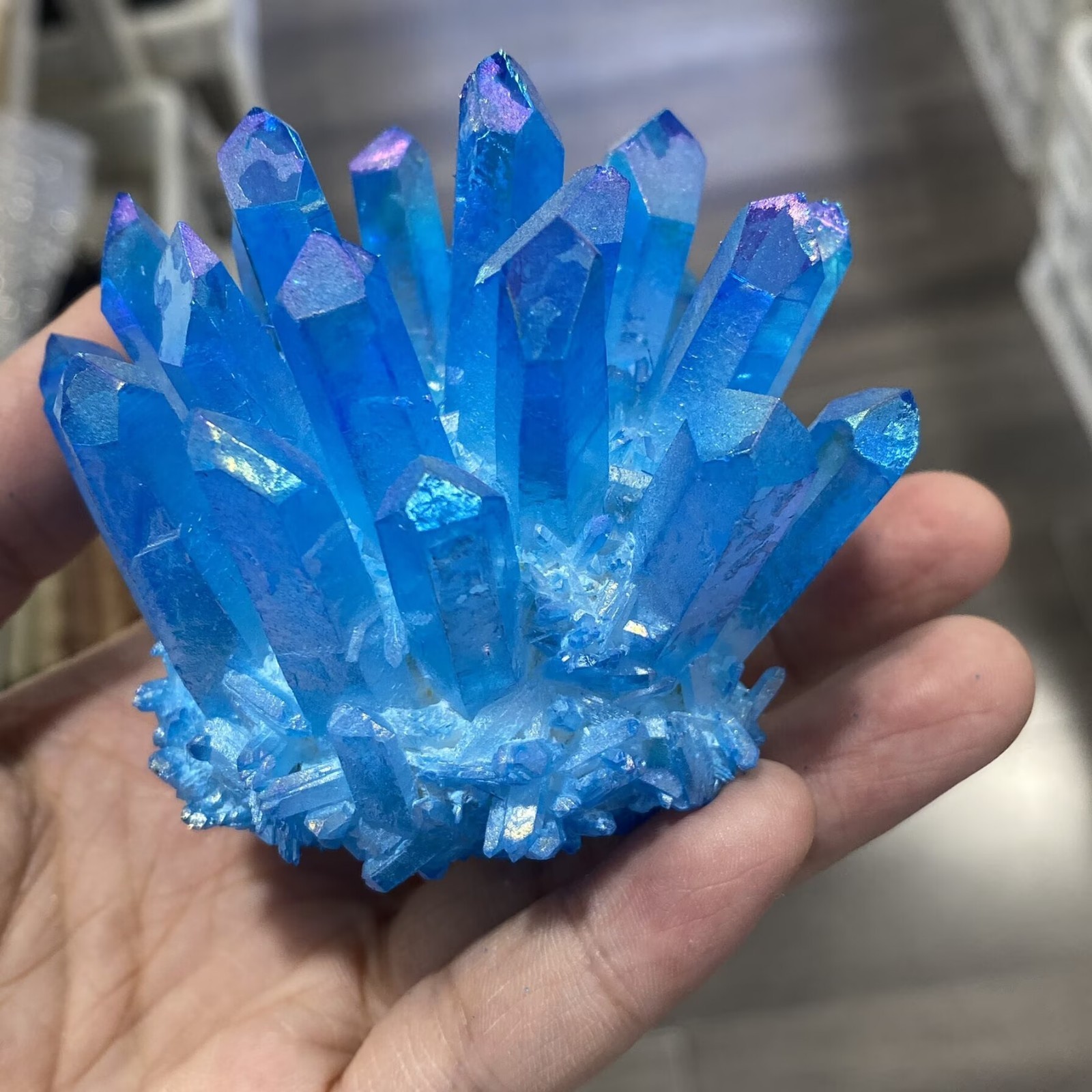 Electroplate blue Quartz Crystal Cluster Mineral Specimen Healing 300g+ 1pc