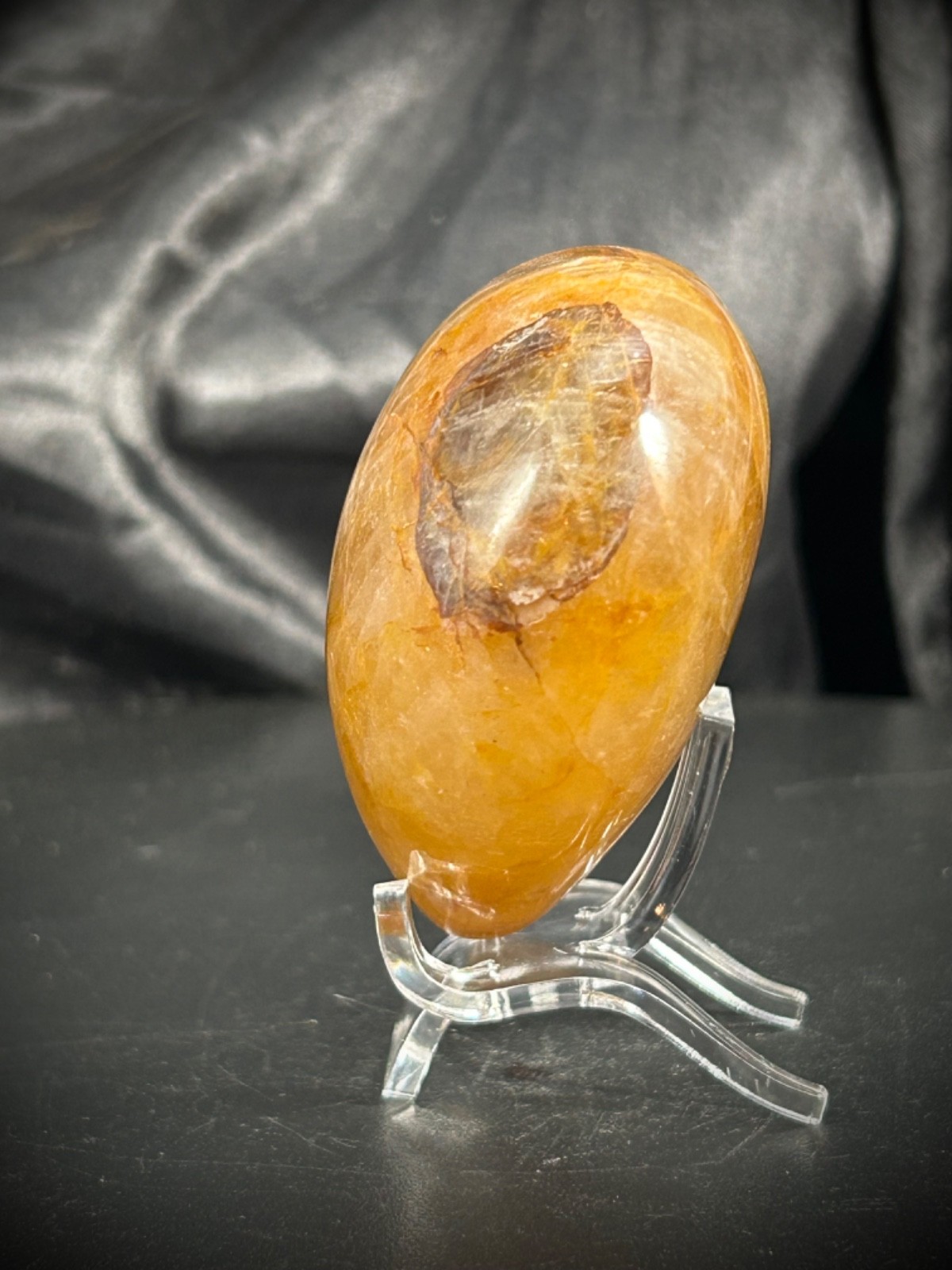 2.71″ Hematoid (Golden Healer) Quartz Heart With Acrylic Stand 7oz (198 grams)