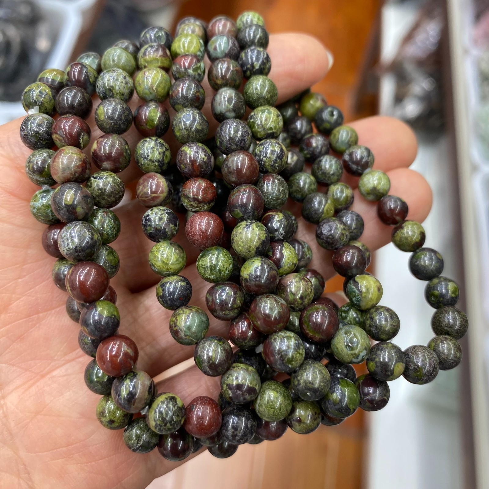 Wholesale 10Pcs Dragon Blood Stone 6mm Quartz Crystal Stretch Bracelet