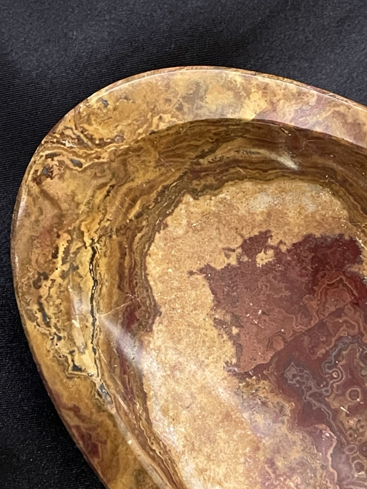 Carved And Polished Stone Dish Crazy Lace Agate Oval Jewelry Dish Cufflinks Tray