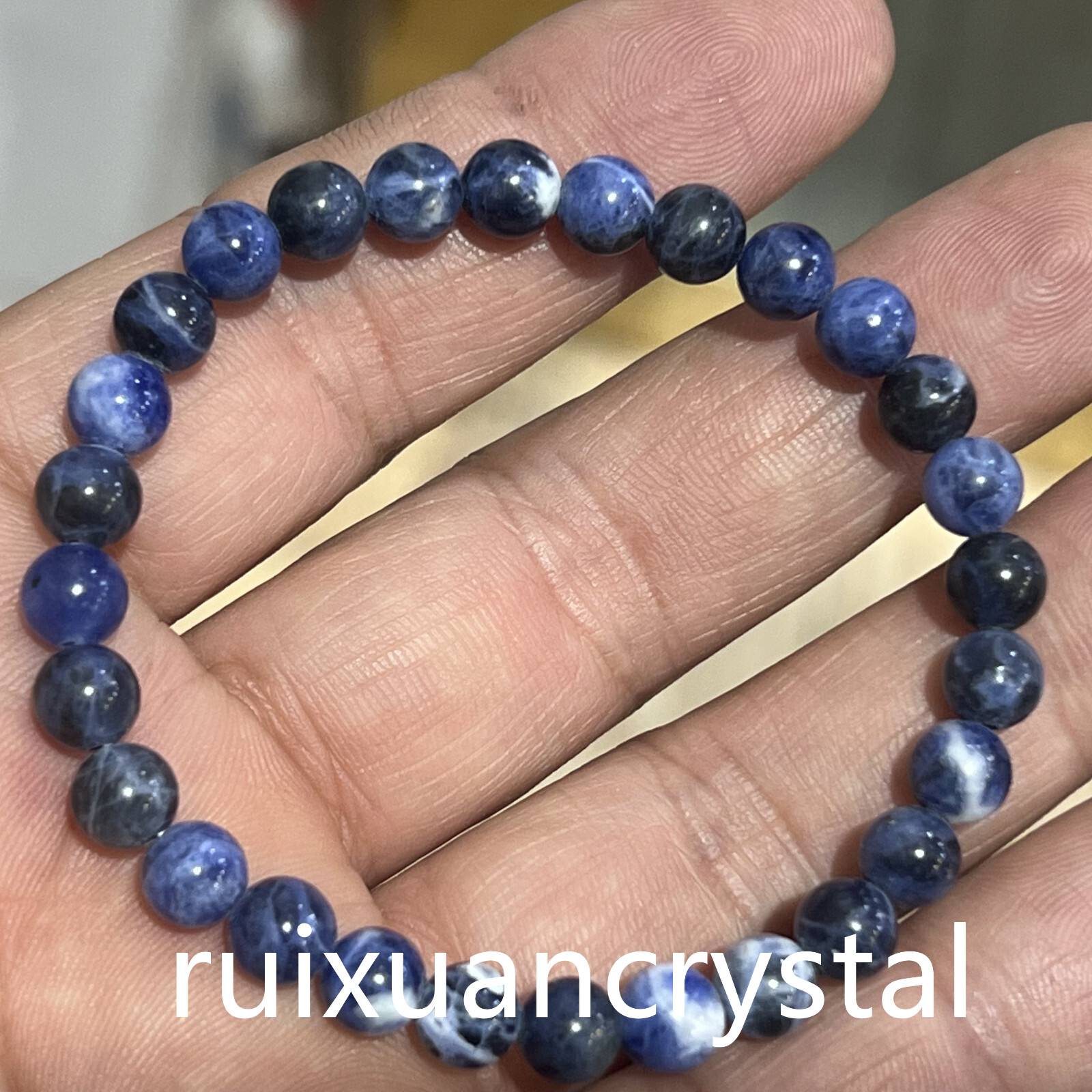 Wholesale Lot 6pcs Natural Blue-vein stone 6 mm 7.5″Crystal Stretch Bracelet