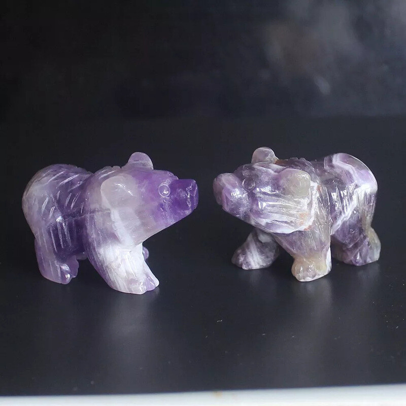 Natural Dreamy Amethyst Quartz Crystal Carved Polar Bear Healing Animal Statue