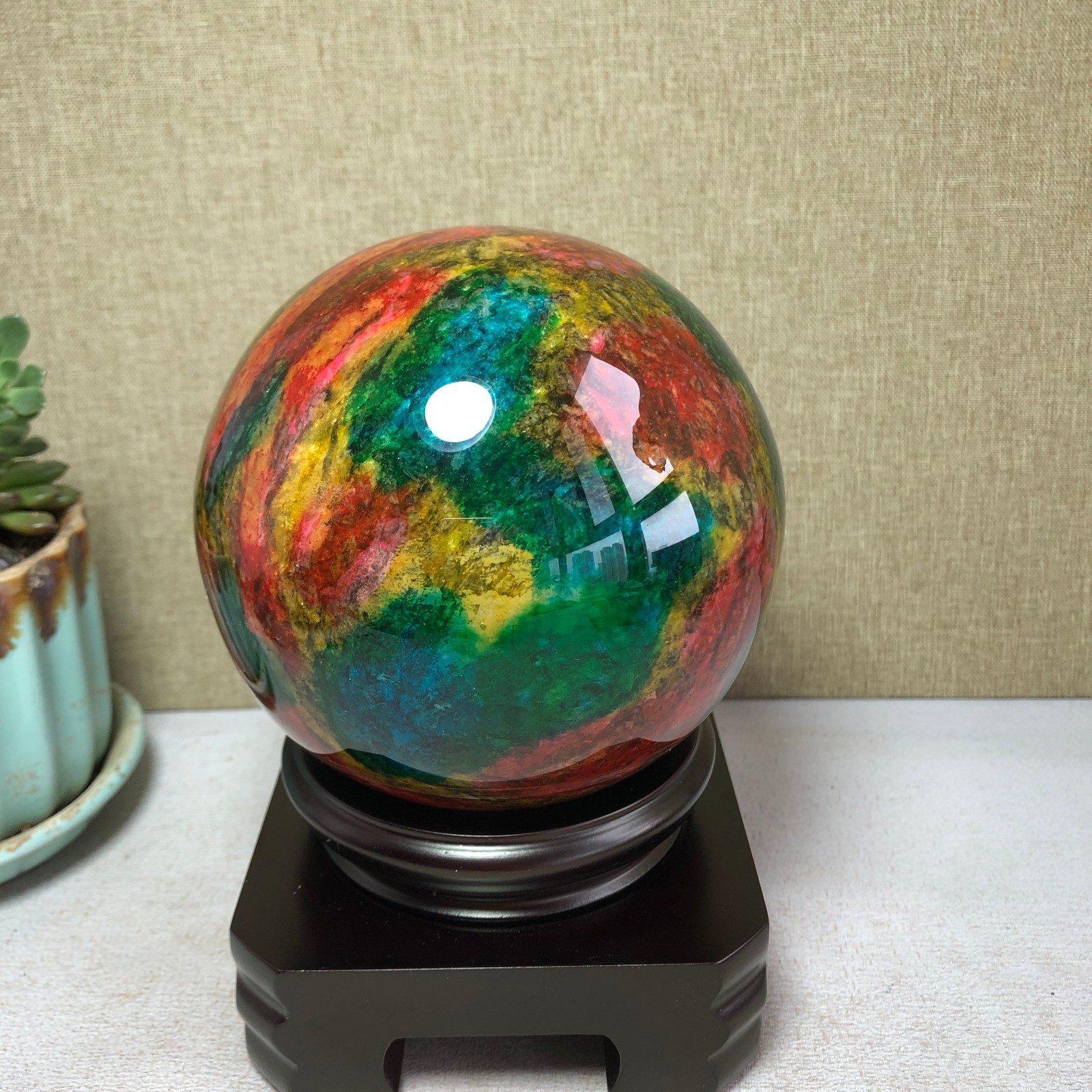 Natural “Seven Colors Jade” sphere flat bottom specimen Taiwan China 99mm A4580