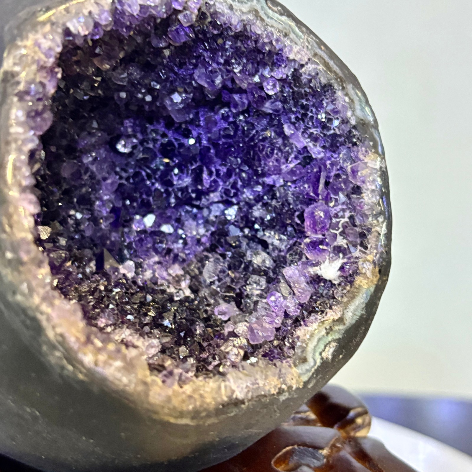 3.52LB Natural uruguay amethyst geode quartz money bag crystal +stand