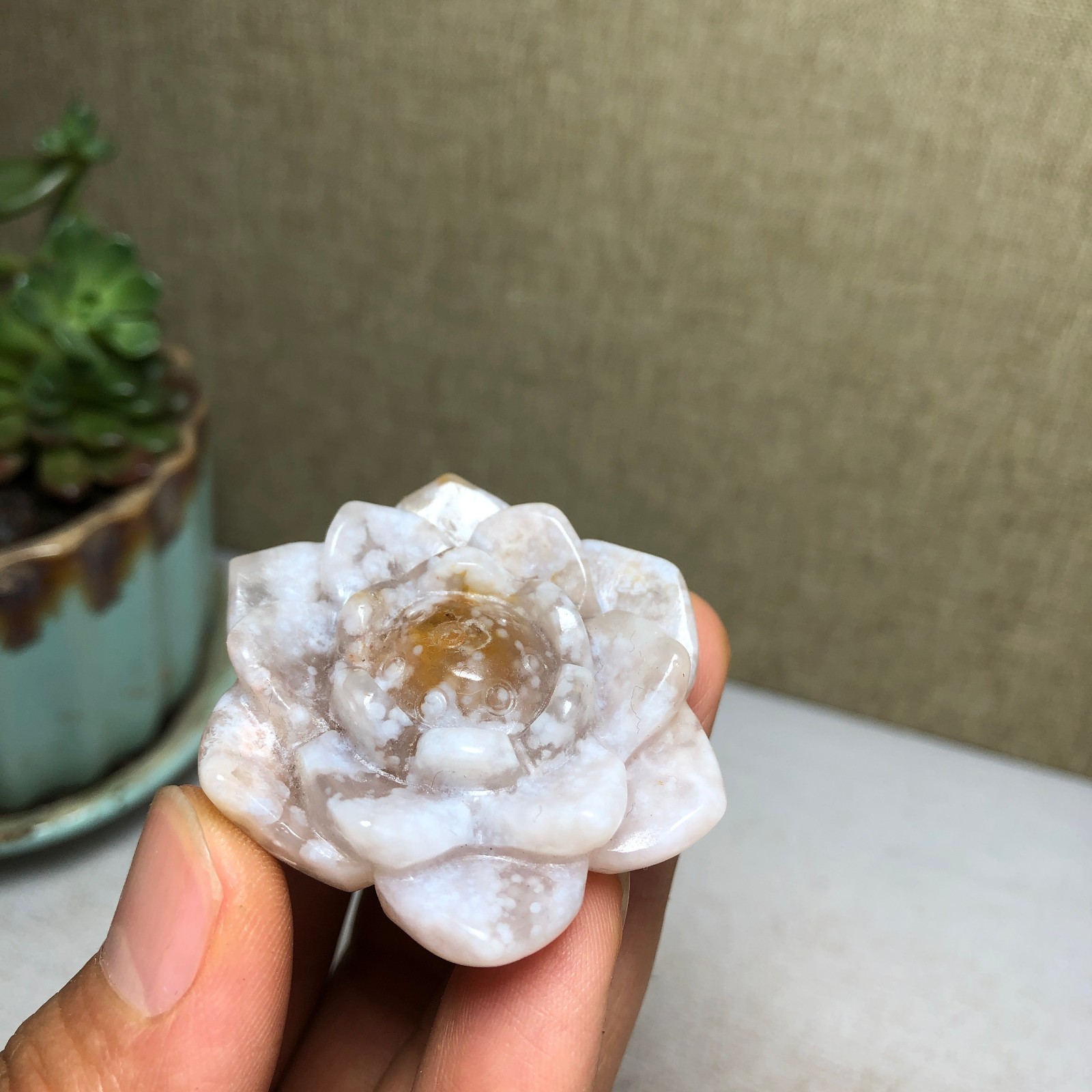 44mm Natural cherry blossom agate Hand carved flower Crystal specimens 38g A4456