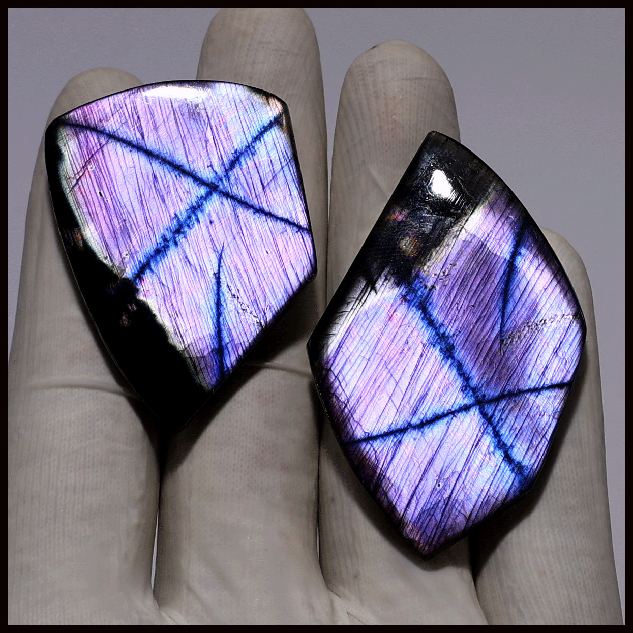 The Violet Cross of Light | Rare Purple Labradorite Twin Slabs | Matched Crystal