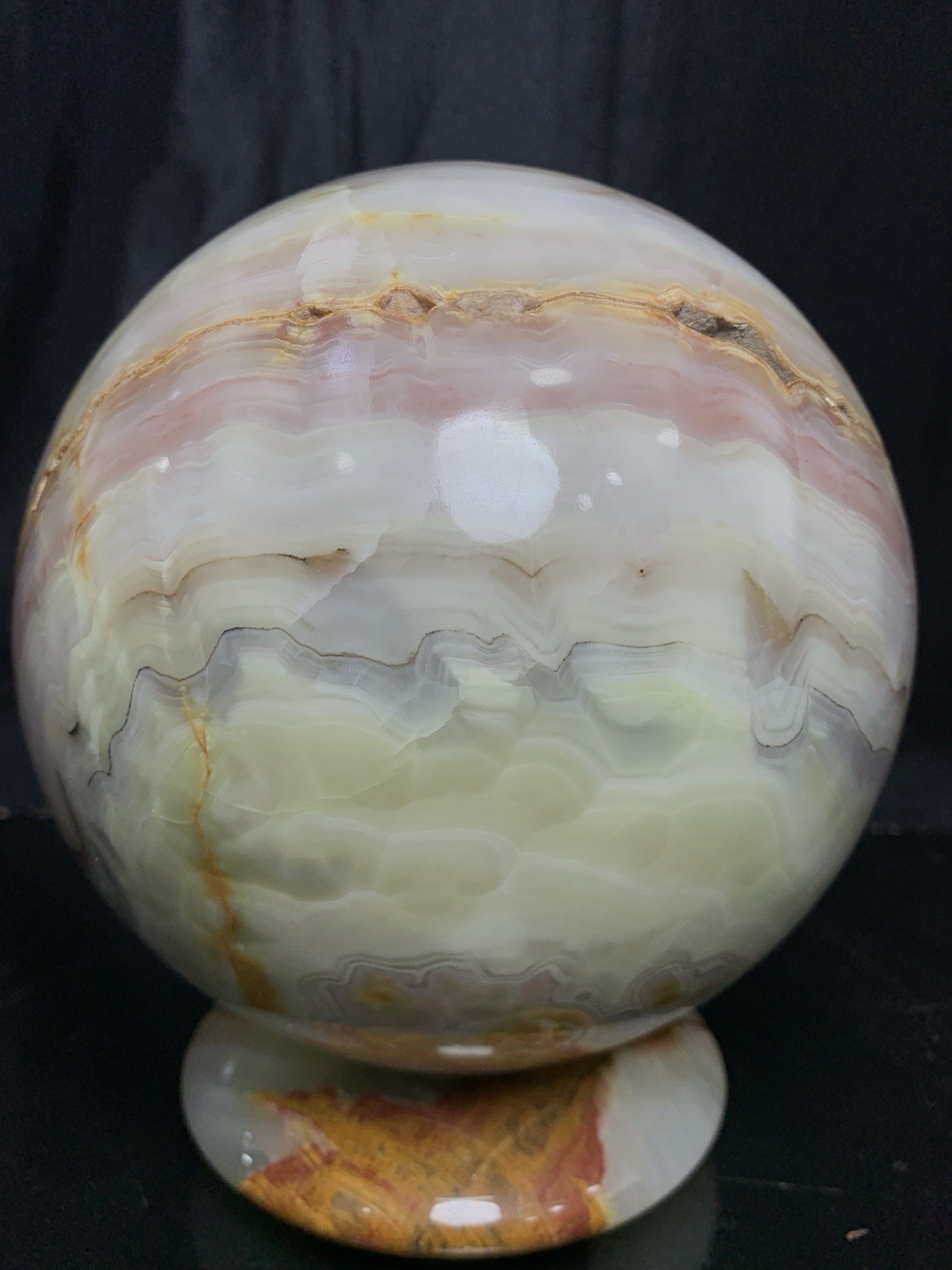 Large 95mm Green Banded Onyx Sphere 4.636kg Calcite Crystal Orb Specimen Stand