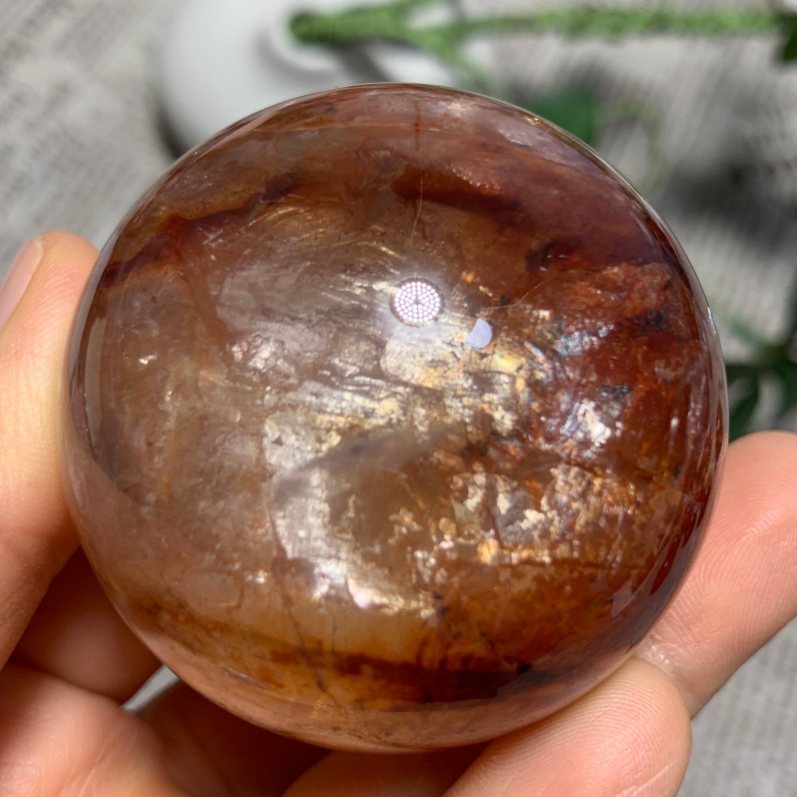 216G Natural Red Gum Flower Ball Crystal Sphere Specimen Energy Healing Reiki