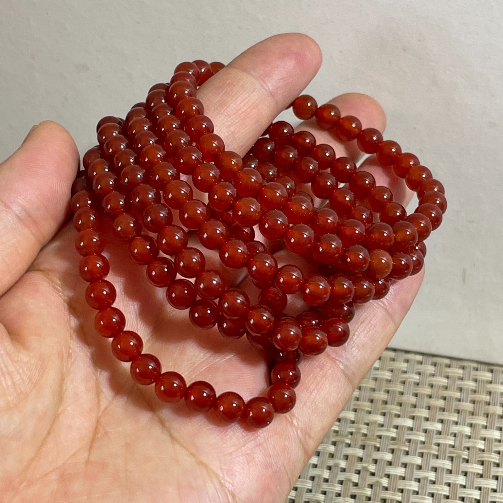 Wholesale 1 Pcs red agate stone ball beads 6mm 7.5”crystal Stretch Bracelet