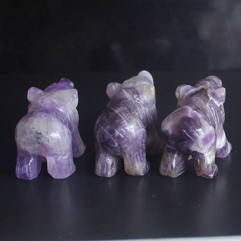 Natural Dreamy Amethyst Quartz Crystal Carved Polar Bear Healing Animal Statue